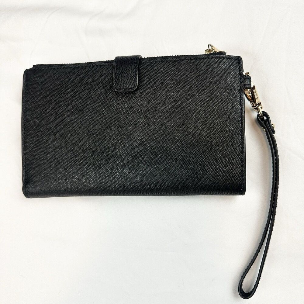 Michael Kors Jet Set Travel Large Saffiano Leather Double Zip Wristlet Black - Picture 3 of 8